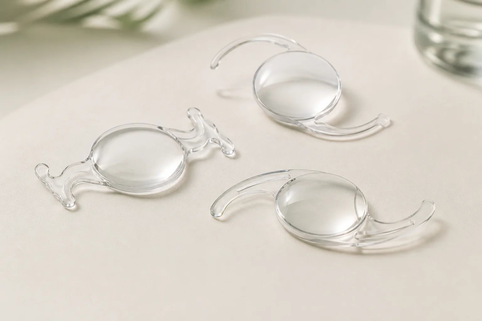 Three smooth-optic monofocal-style intraocular lenses with different haptic shapes