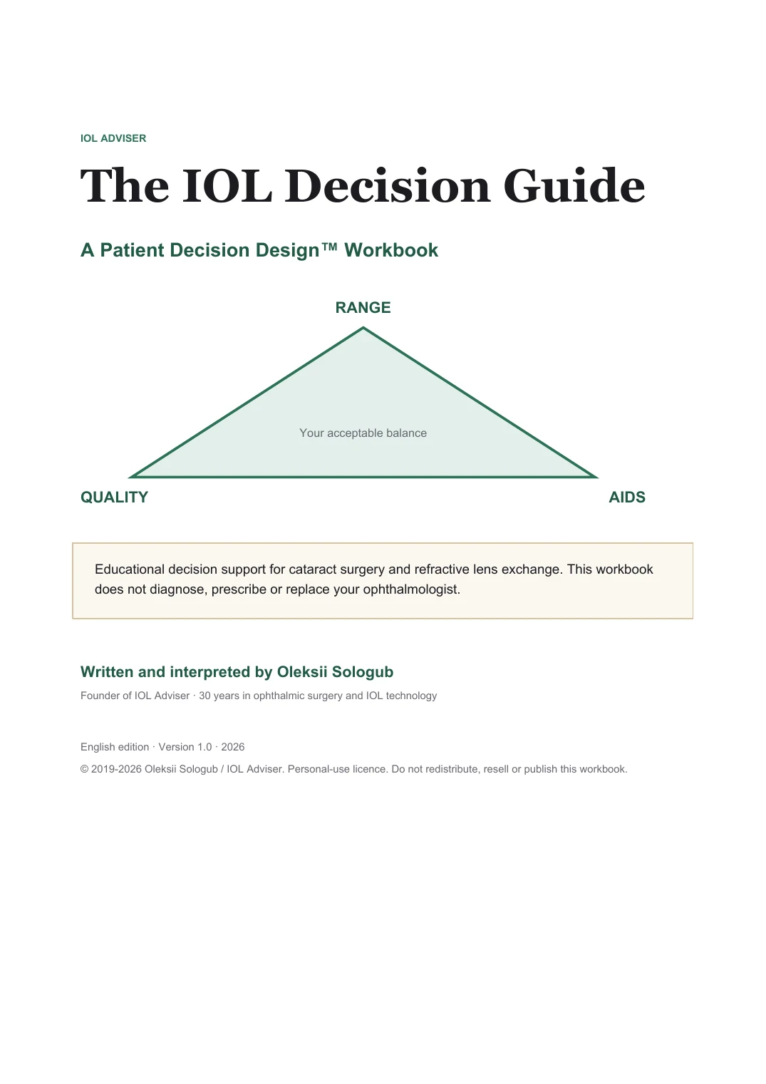 The IOL Decision Guide - a €49 Patient Decision Design™ workbook