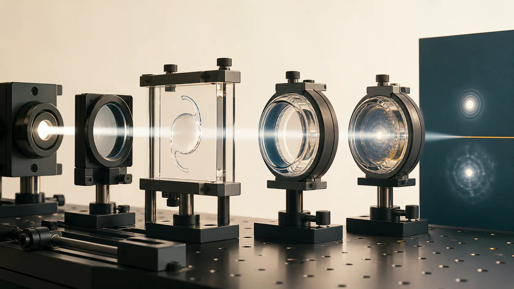Conceptual optical bench for comparing an intraocular lens under different model-cornea conditions