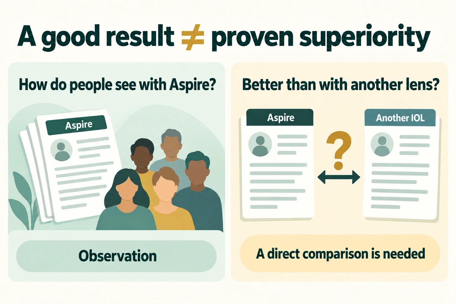 Observing Aspire outcomes and comparing Aspire directly with another lens answer different questions.